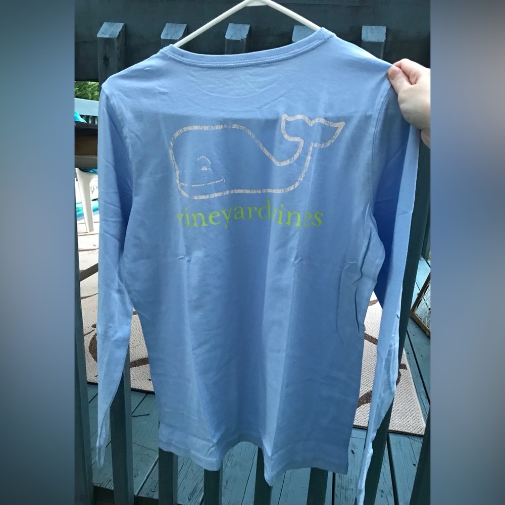 New Women’s Vineyard Vines Long Sleeve Vintage Whale Pocket Tee, Calm Waters, S